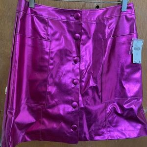 Barbiecore metallic pink Maeve fake leather skirt (Anthropologie)